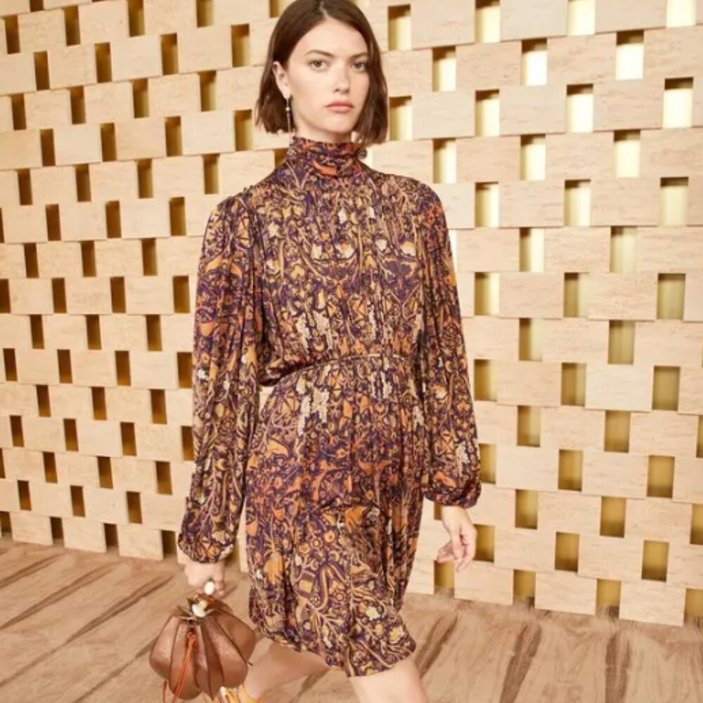 $575 Ulla Johnson Wilhemina Dress Celestial Long Sleeve Mini Dress Size S